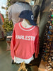 Sweater Long Sleeve 100% Cotton Intarsia knit in letters CHARLESTON in white letters on Coral