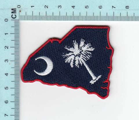 South Carolina State outline in Red with white Palmetto and moon  embroidery patch