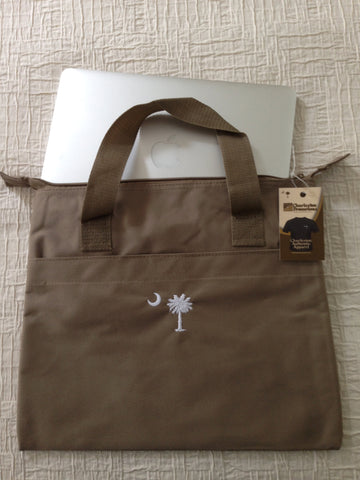 Palmetto and moon embroidered Canvas Computer tote