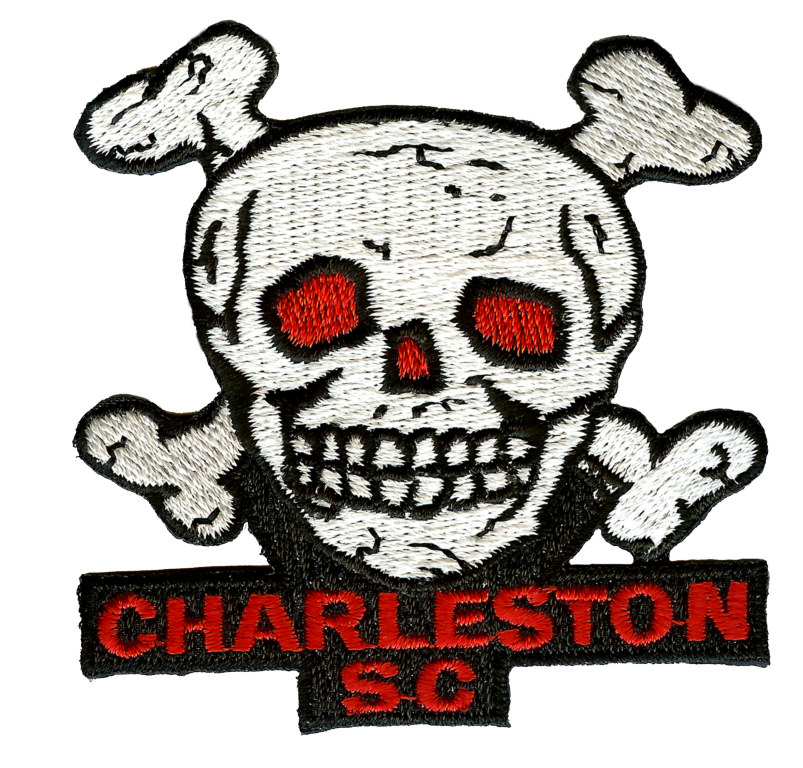 Red-Eyed Skull and Crossbones Charleston SC Embroidery Patch